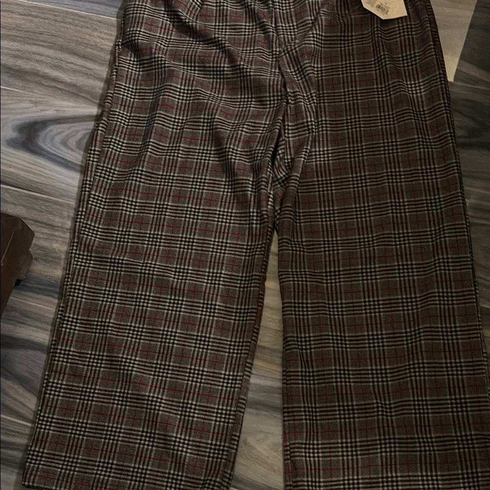 Women’s Plaid wide legs Pants - Plaid Brown and Gray